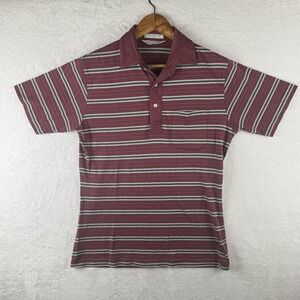 Vintage Christian Dior Polo Shirt Mens Medium Red Striped Pocket Cotton Blend